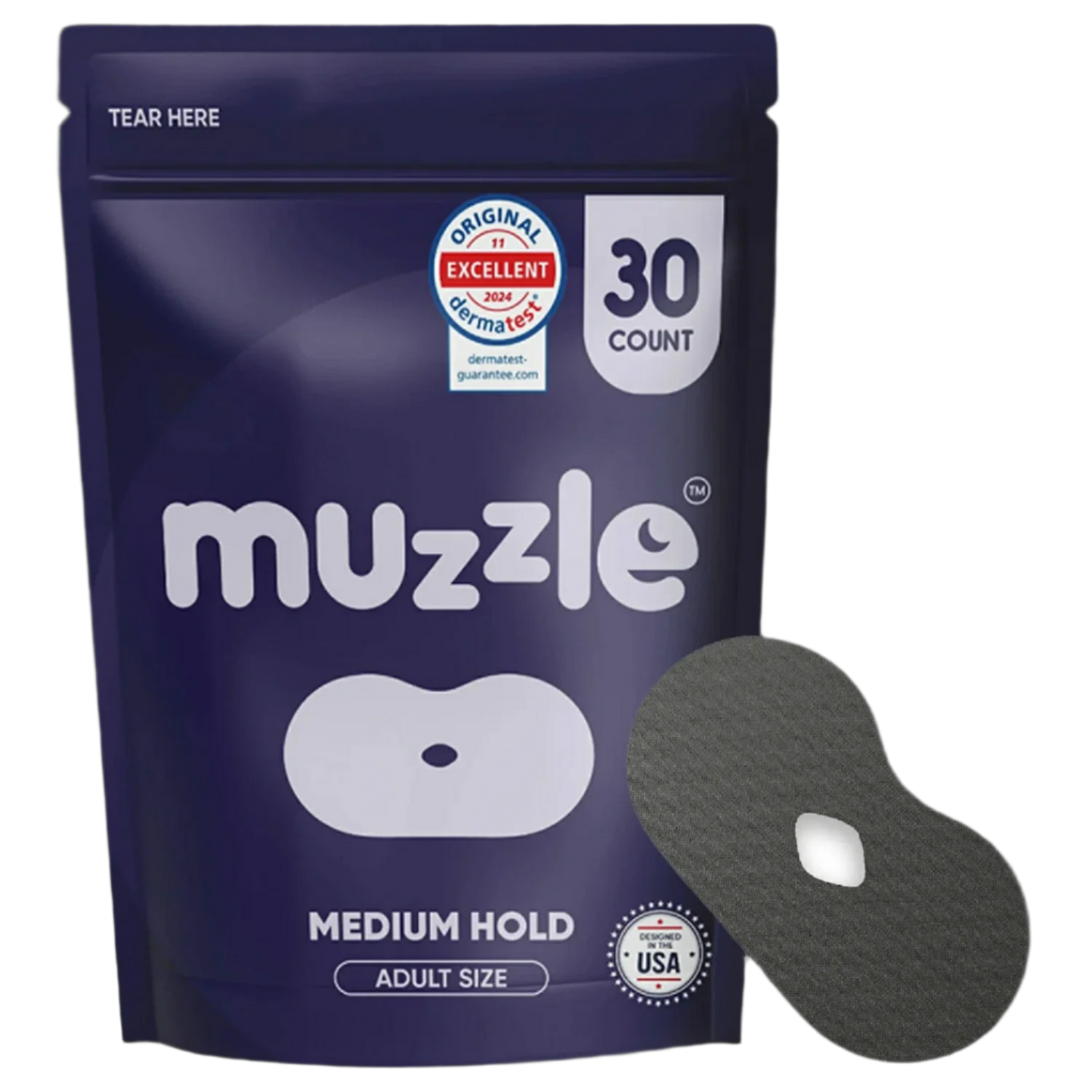 Muzzle® Mouth Tape for Adults (Medium Hold) – 30 Count
