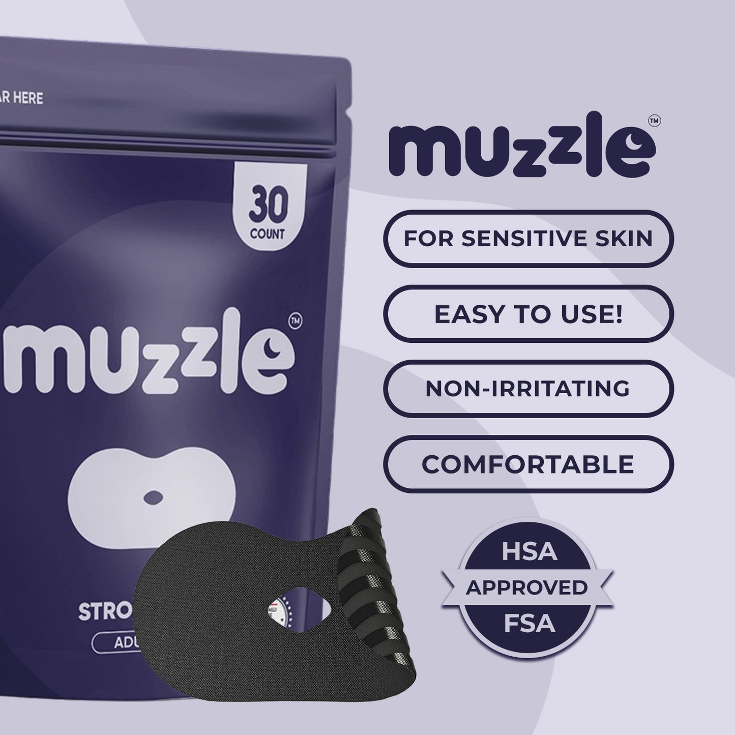 Muzzle® Mouth Tape for Adults (Strong Hold) – 30 Count