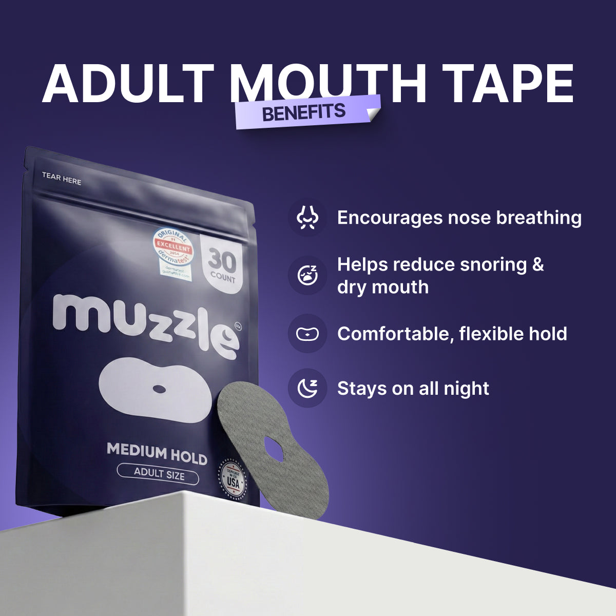 Muzzle® Mouth Tape for Adults (Strong Hold)