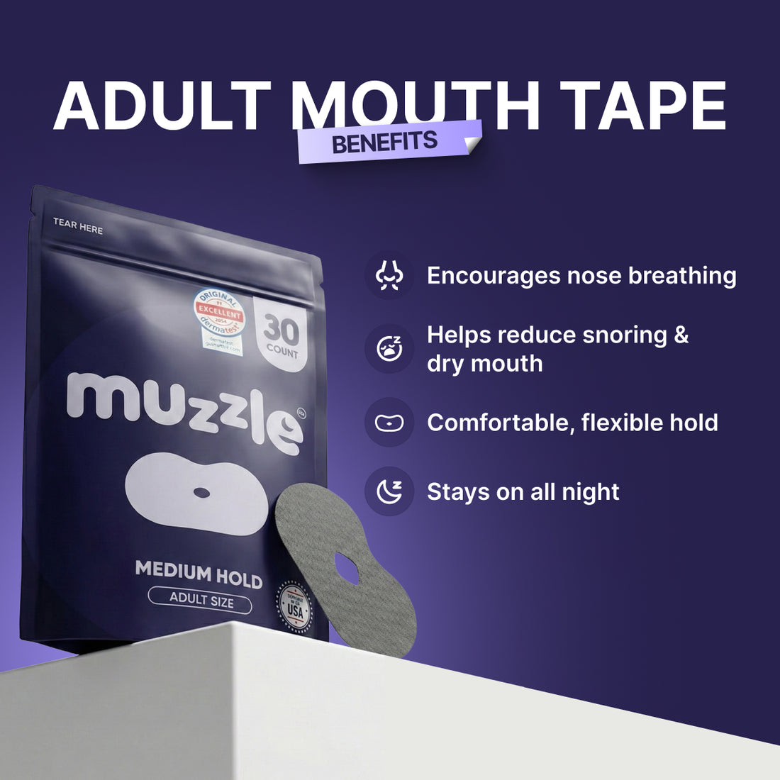 Muzzle® Mouth Tape for Adults (Medium Hold)